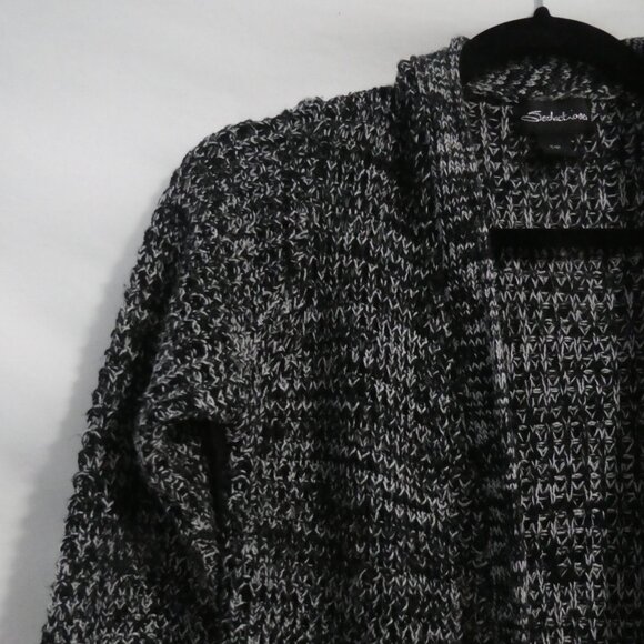 SEDUCTIONS | small | Black and White Knit Open Front Long Sleeve Cardigan - Picture 3 of 16